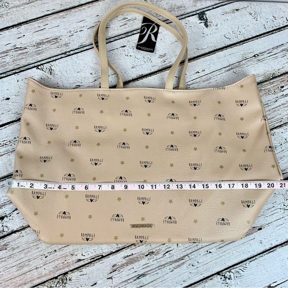 NWT Rampage Wing Logo Shoulder Bag Tote Purse Carryall Roomy Almond Weekender - Picture 8 of 15
